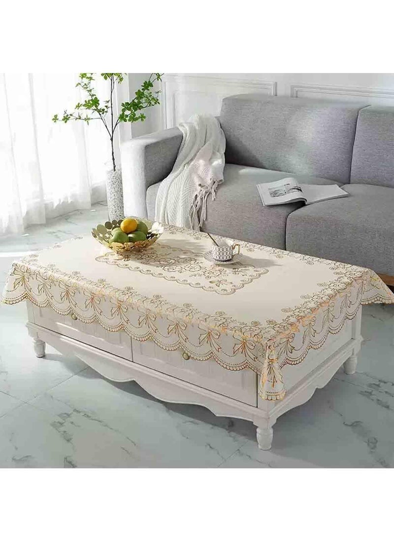 MarlaMall Waterproof Square Table Cloth, Gold Stamping Process Flower Embroidered Tablecloth, Anti-fouling Fabric Table Cover for Kitchen Dinner Party Wedding Restaurant(137x180cm) - Image 4